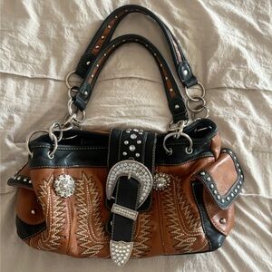 Western Studded Brown and Black Women's Handbag